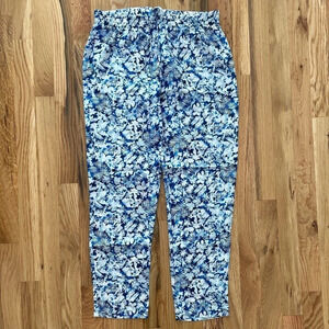 Theory Blue & White Floral Silk High Waisted Crop Pants Size P